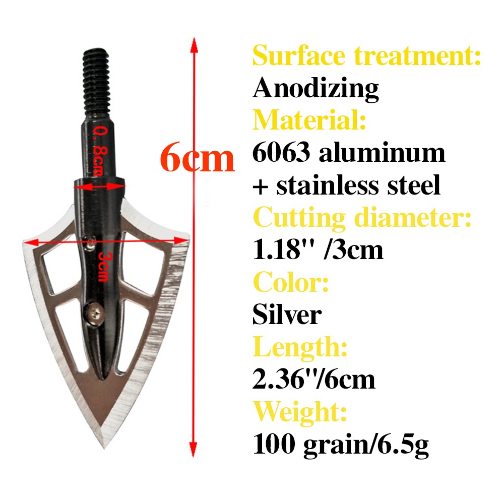 12X Archery 2 Blade Broadhead 100 Grain Arrowhead Box Screw-In Tip Point Hunting