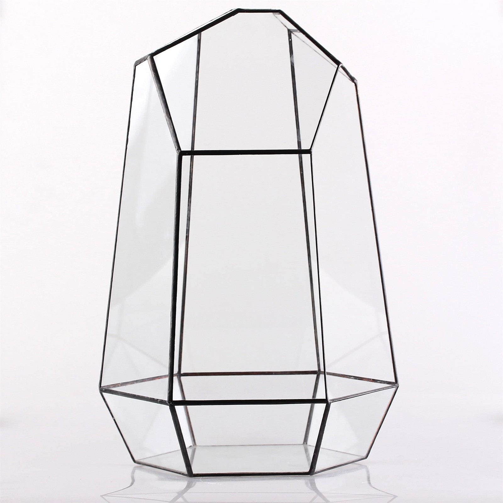 NCYP Large Geometric Terrarium - 16 Inches Tall Irregular 10.4"x9"x16", Black