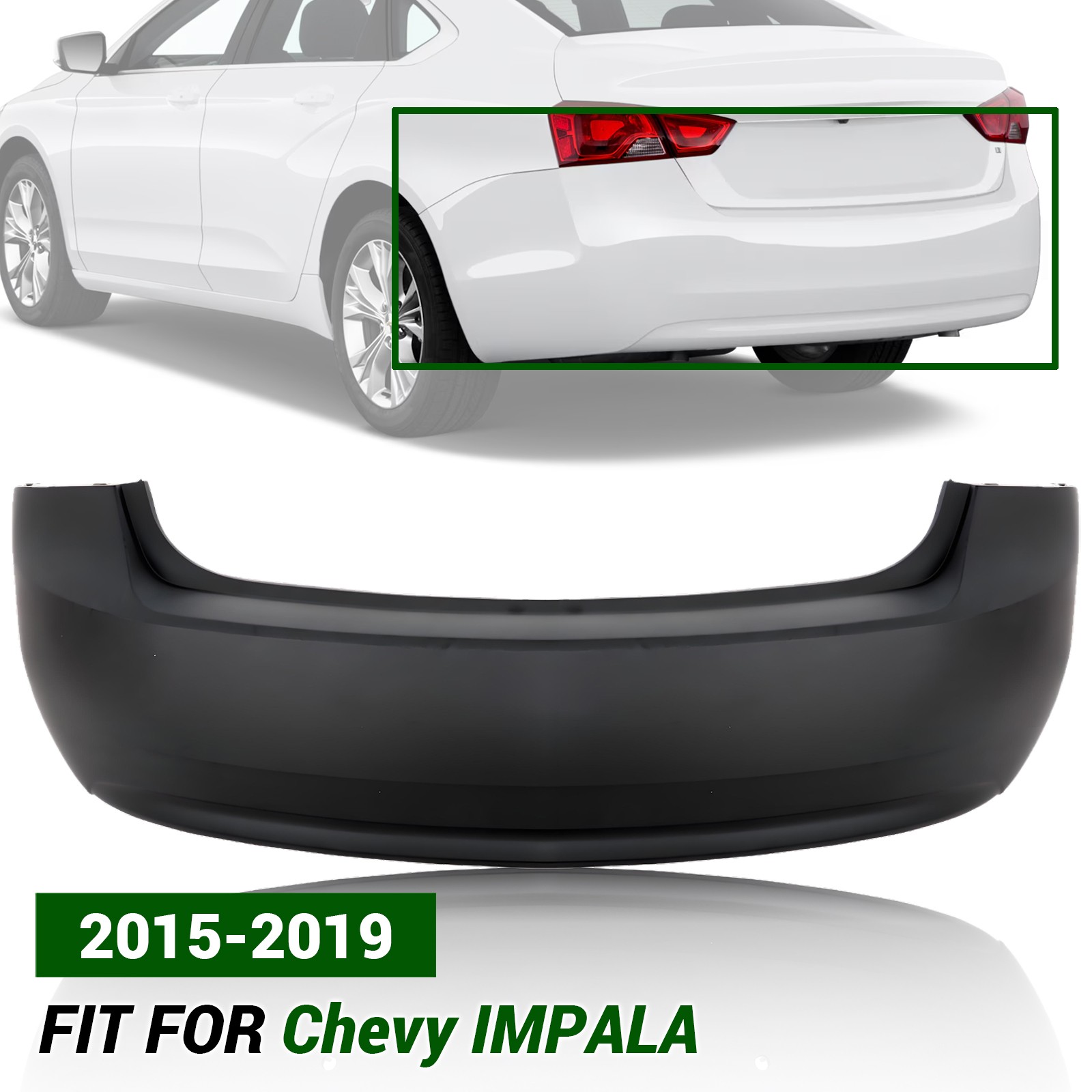 Rear Bumper Cover Fascia For 2015-2019 Chevy Chevrolet Impala LS LT W/O Holes