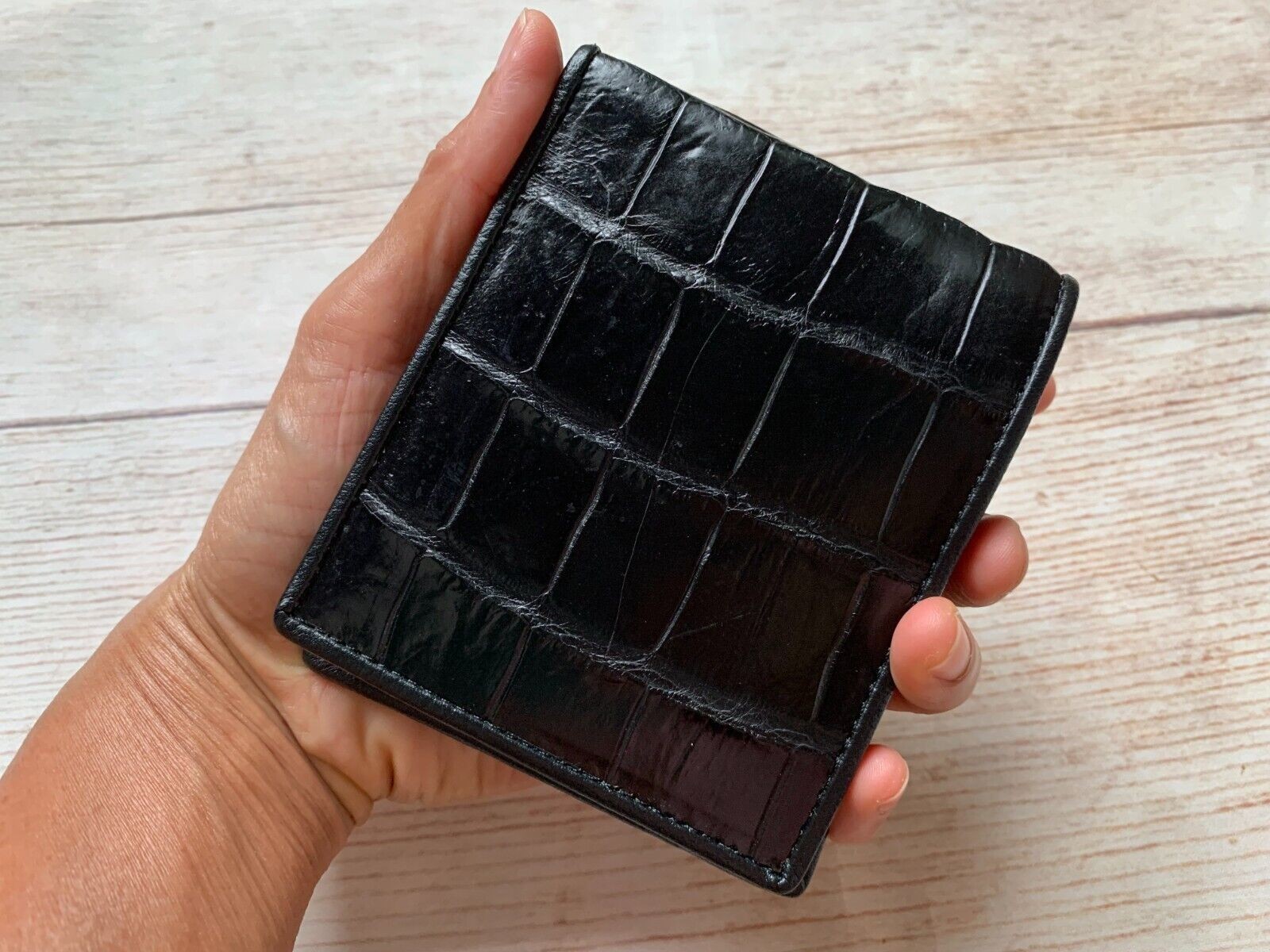 Black/Orange Leather Bifold Wallet Handmade RFID Blocking