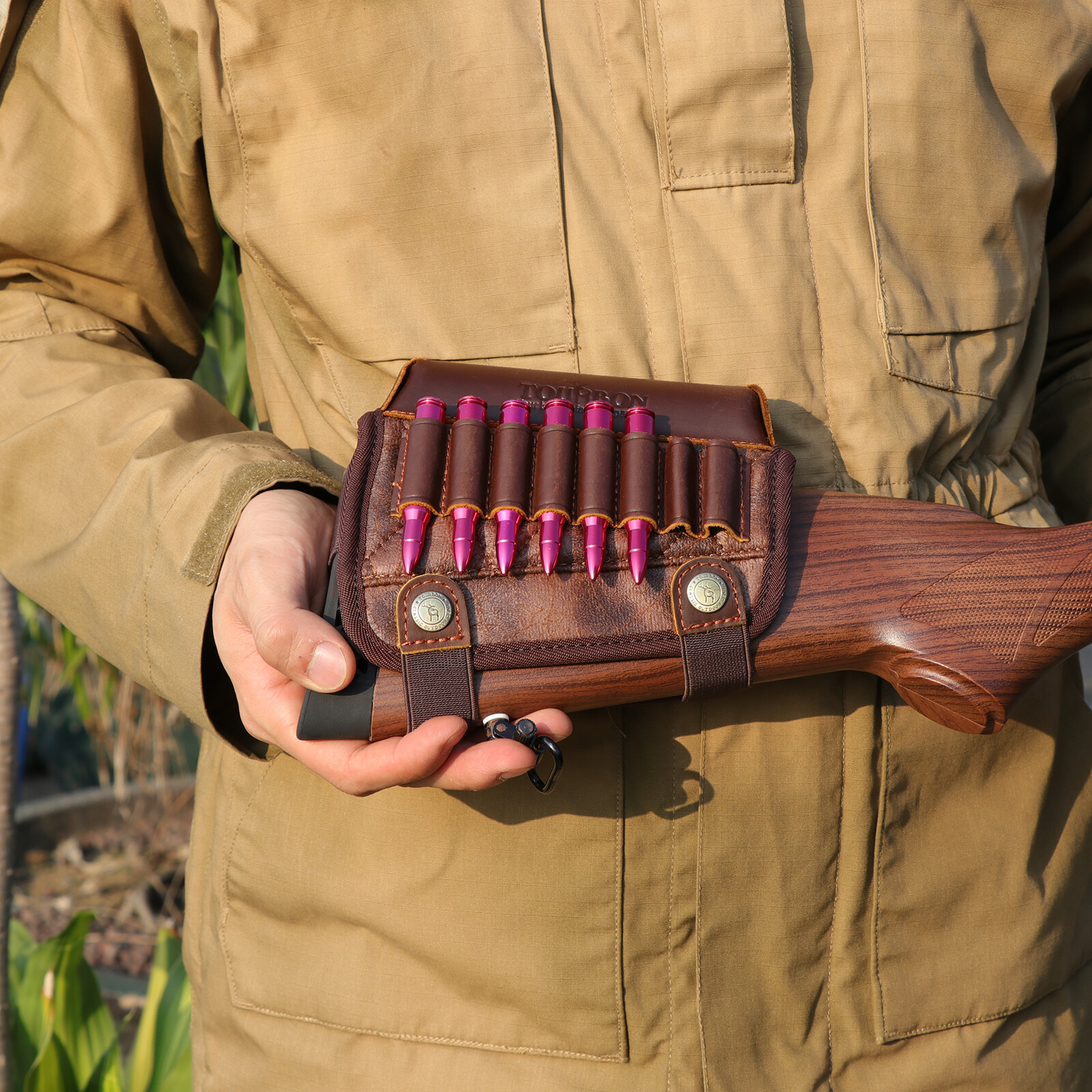 TOURBON PU Leather Rifle Buttstock Cover Padded Cheek Riser Rest Ammo Holder US