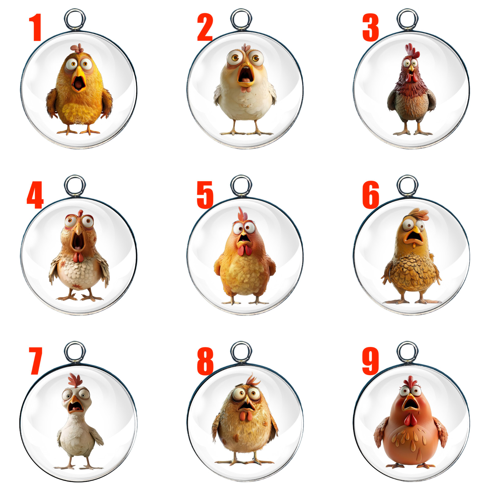 Funny Screaming Chicken Charms -  Hilarious Hen Designs! Handmade Glass Cabochon