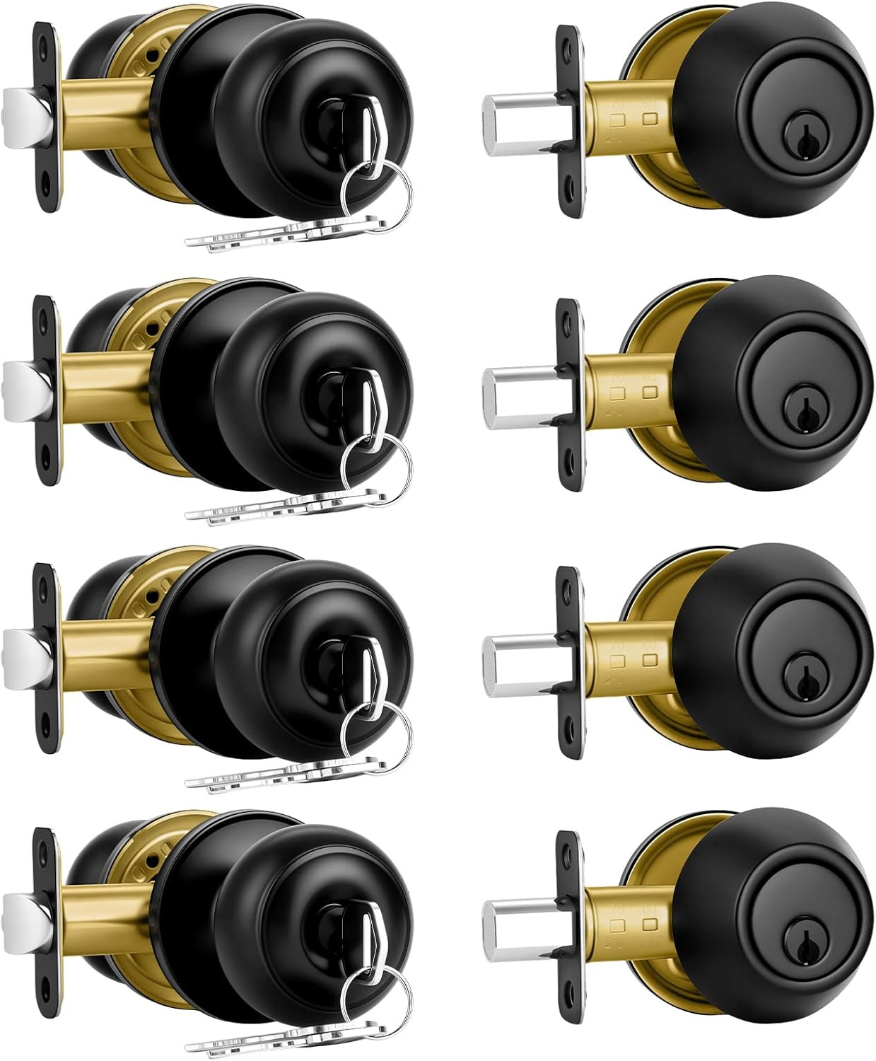 4 Pack Matte Black Door Lock Set Deadbolt And Knob Keyed Alike With Keys