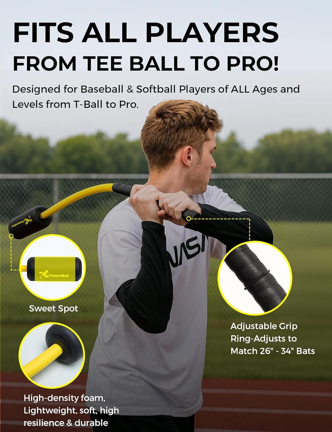 Baseball Softball Rope Swing Trainer - High-Density Foam Bat for Real Swing Feel