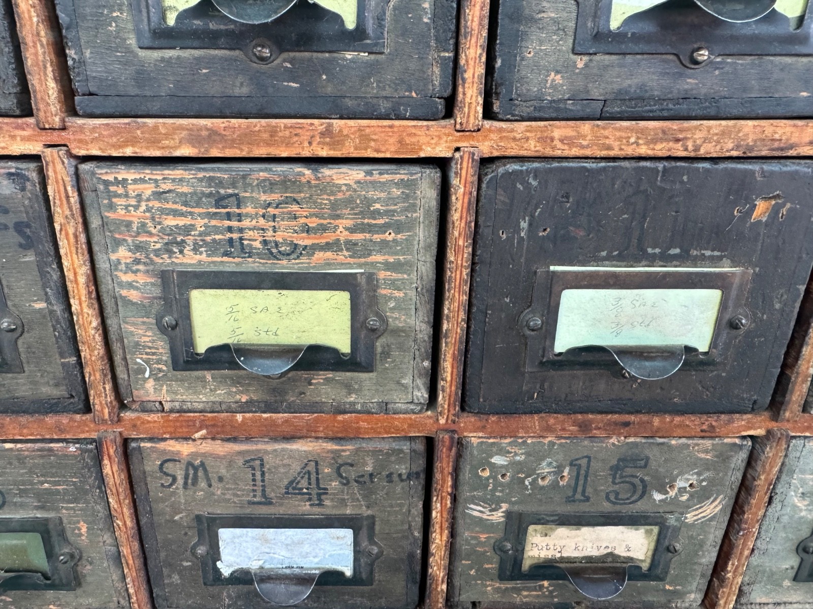 Antique Apothecary Wood Cabinet Bin Nuts, Bolts, Screws 20 Drawers 17"x12"x17"