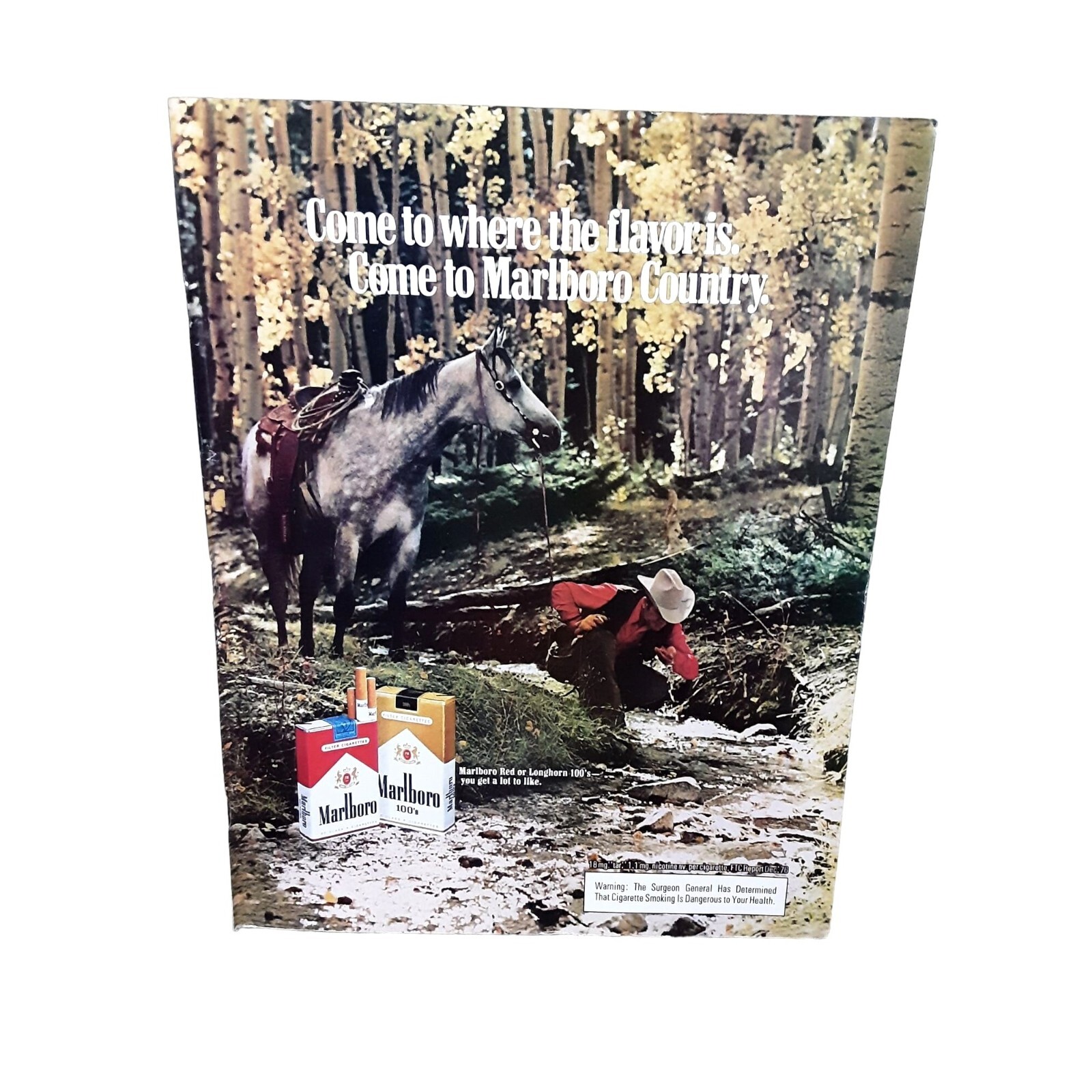 1977 Marlboro Country Cowboy with Horse Original Print ad