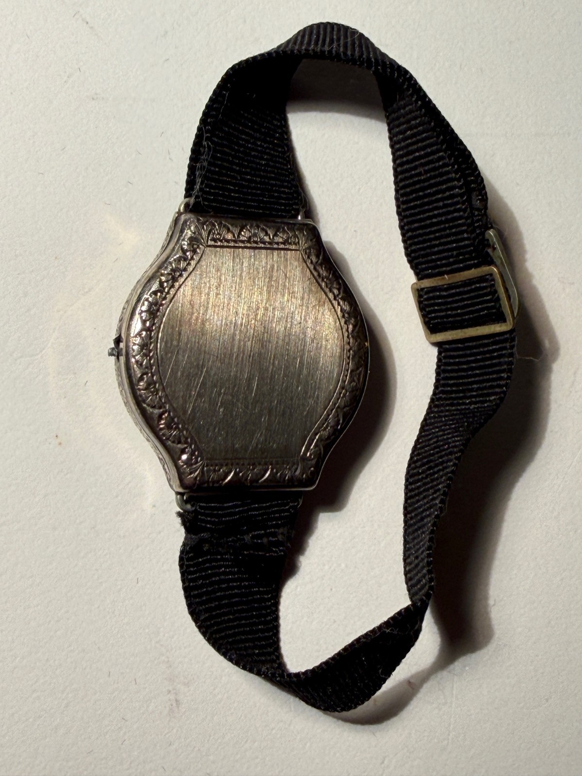 Original Art Deco Nelka Watch 1920's - Engraved Floral Pattern Face -White Gold