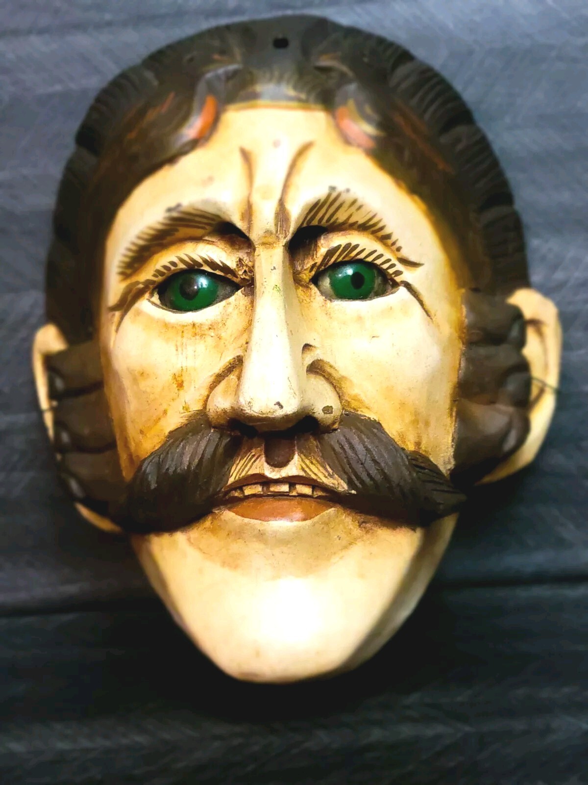 Antique Guatemalan Parade Dance Mask Wood Painted Glass Eyes Intact 19c