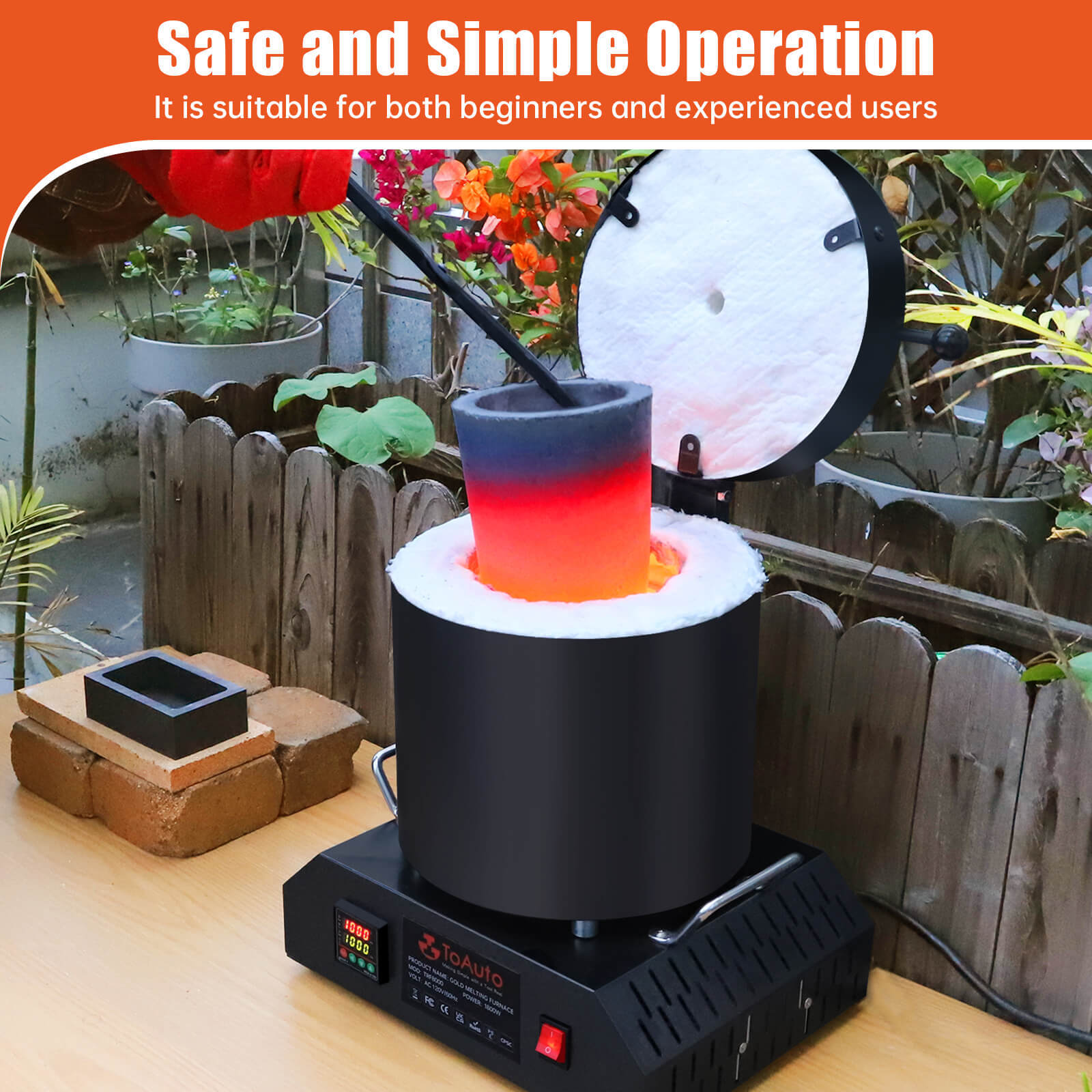 TOAUTO 8KG Electric Aluminum Melting Furnace 1800W Smelter Temperature Control