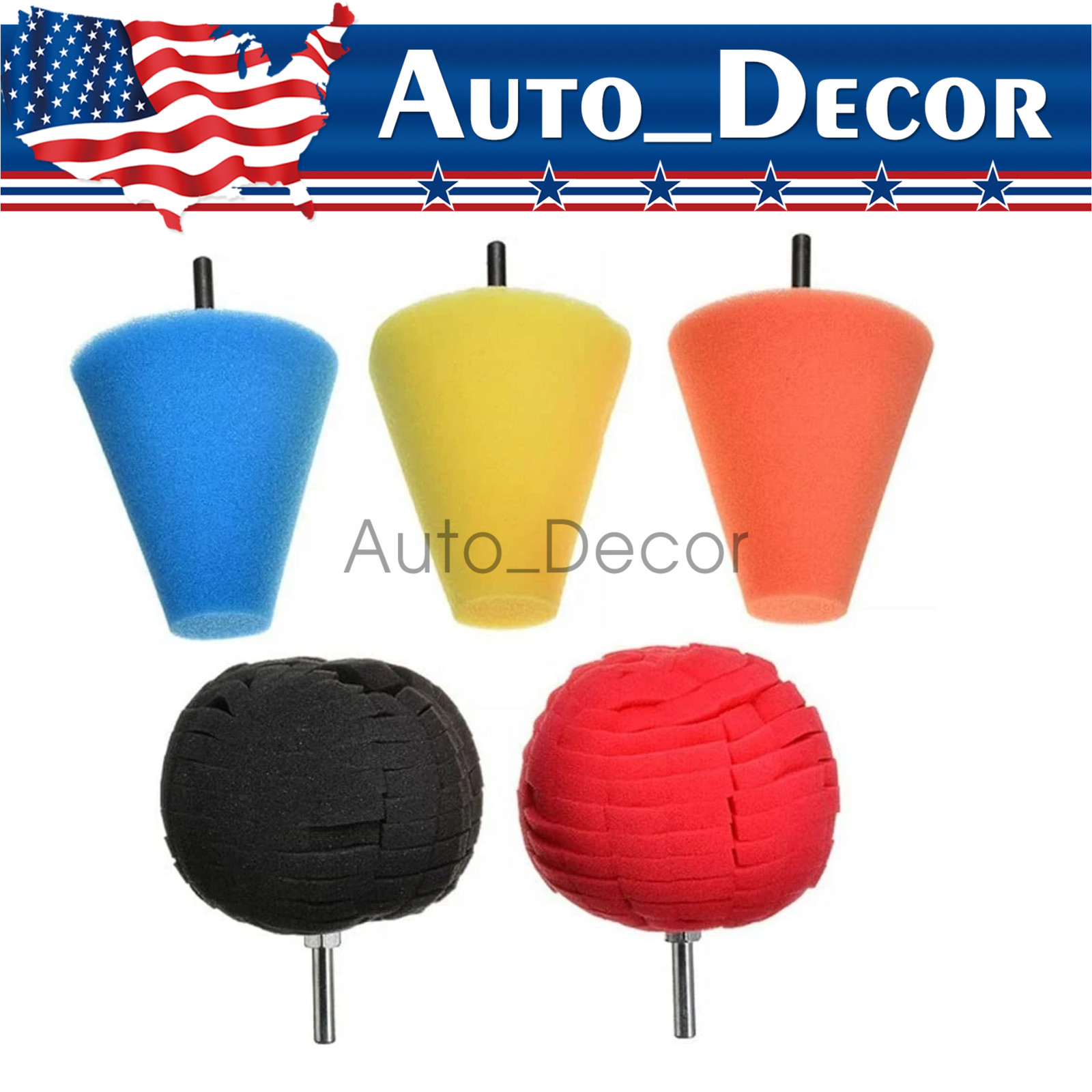 5x Foam Drill Polishing Cone Ball Pads Kit Car Hub Waxing Buffing Wheel Polisher
