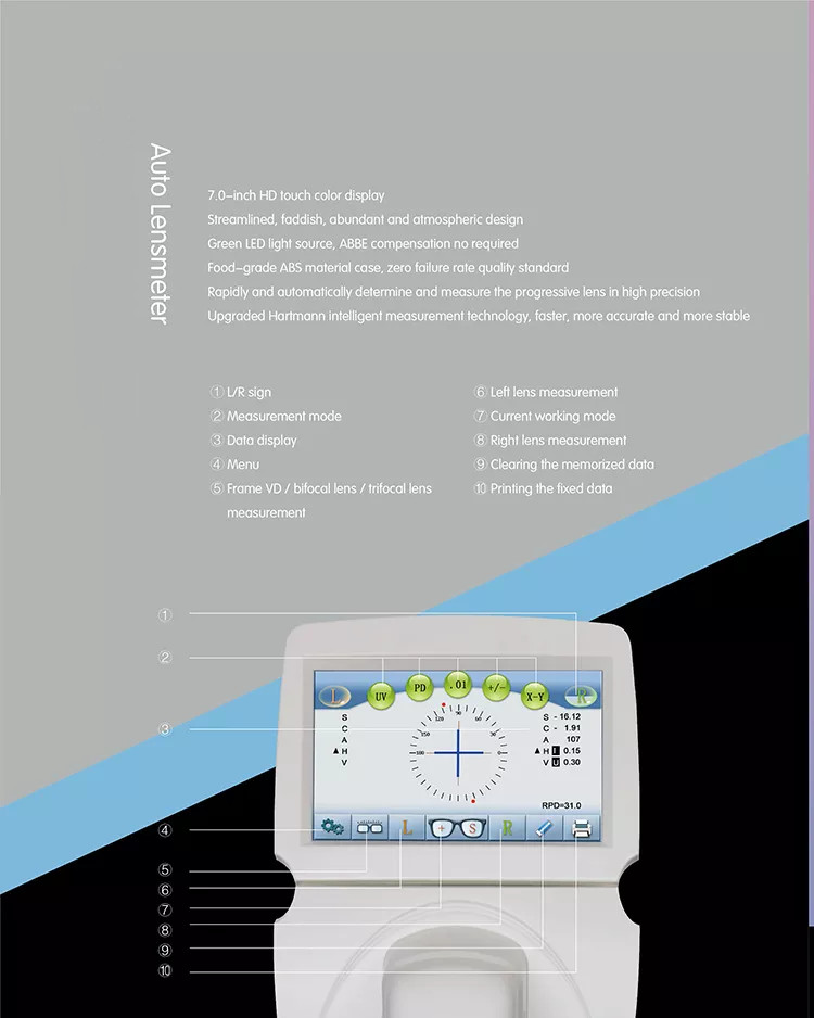 7" Touch Screen Optic Auto Lensmeter Lensometer PD+UV /w Thermal Printer AL-E35