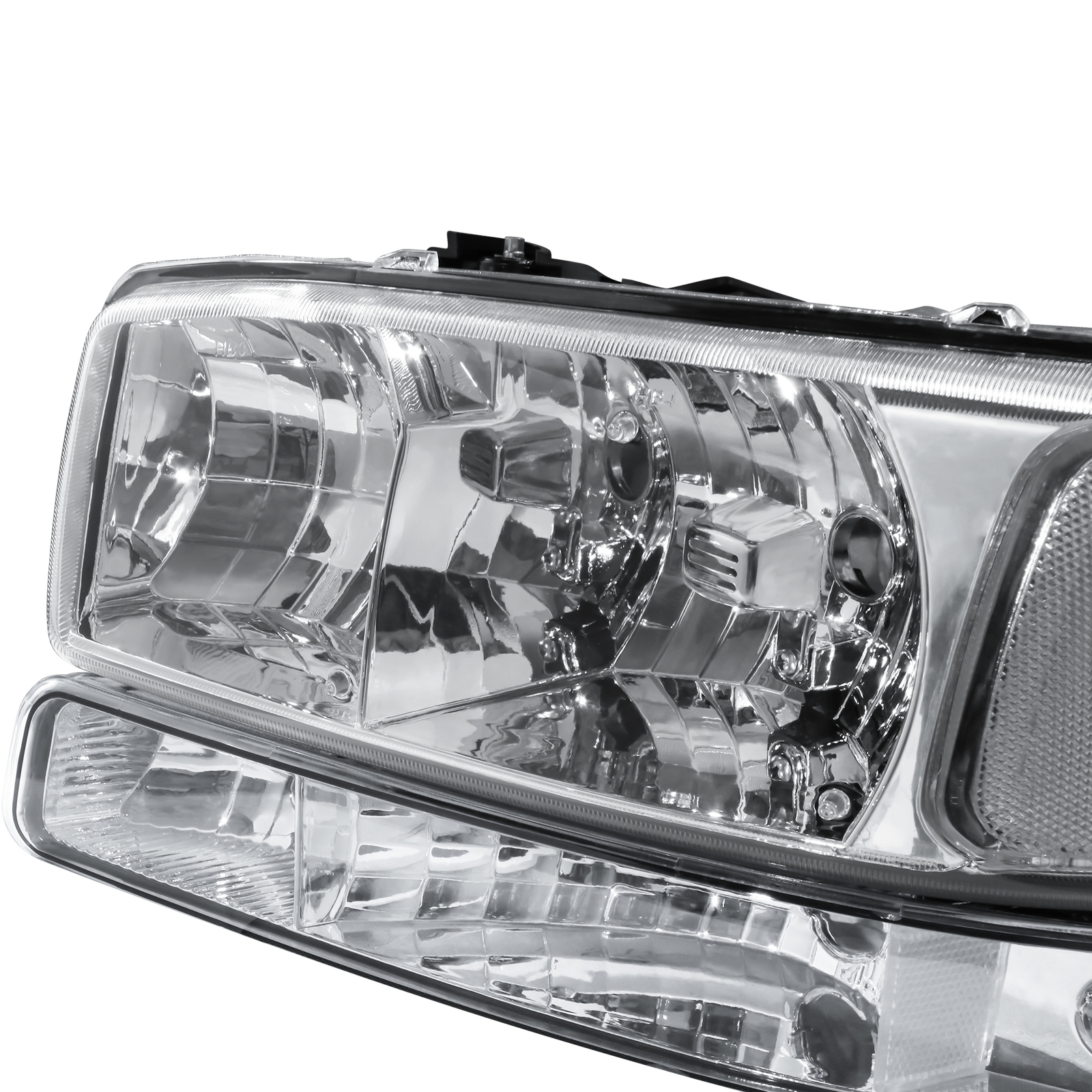 Pair Chrome Headlights w/ Bumper Lamps For 2000-2006 GMC Yukon Sierra 1500 2500
