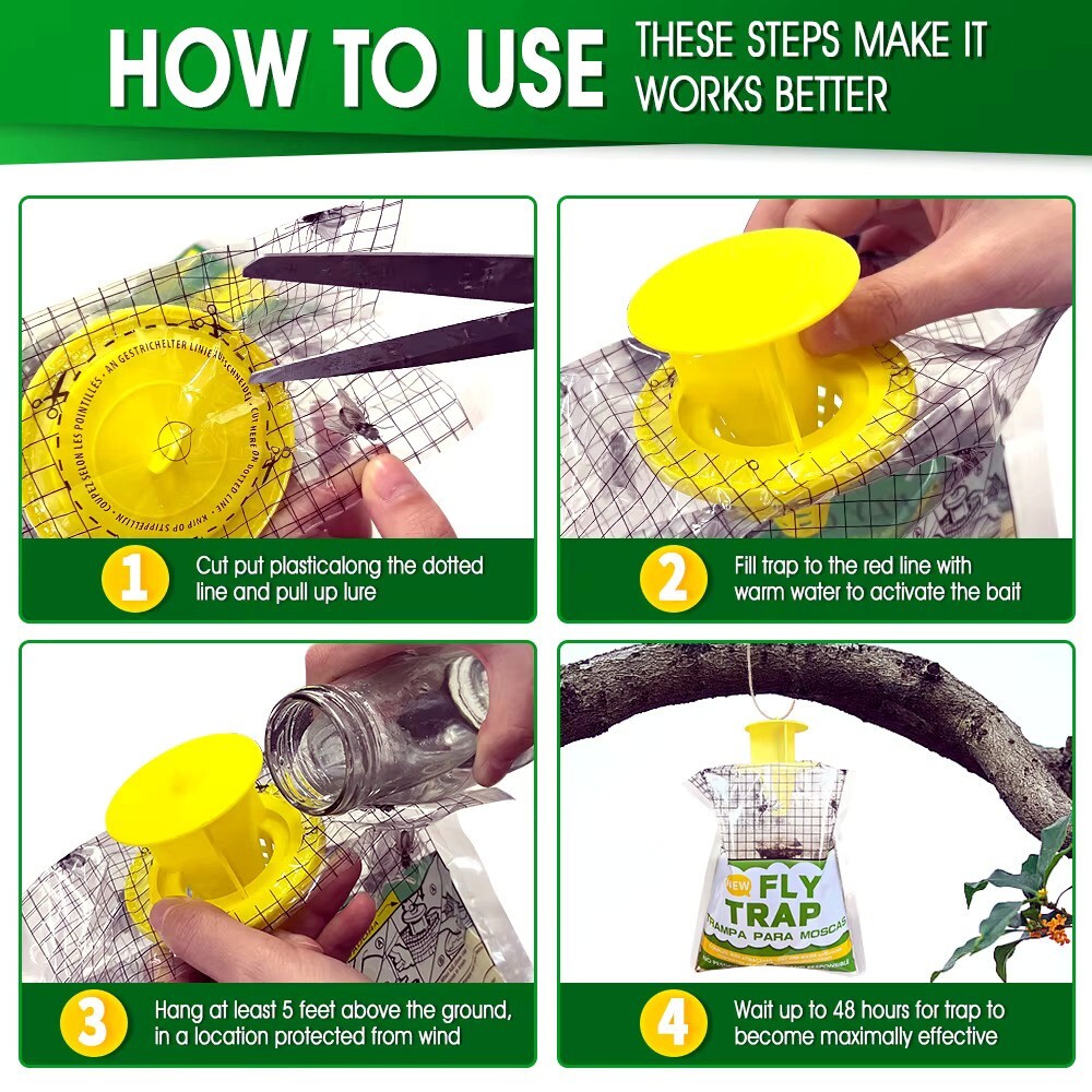 10 Pack Outdoor Fly Traps, Disposable Non Toxic Hanging Catcher Killer Large Bag