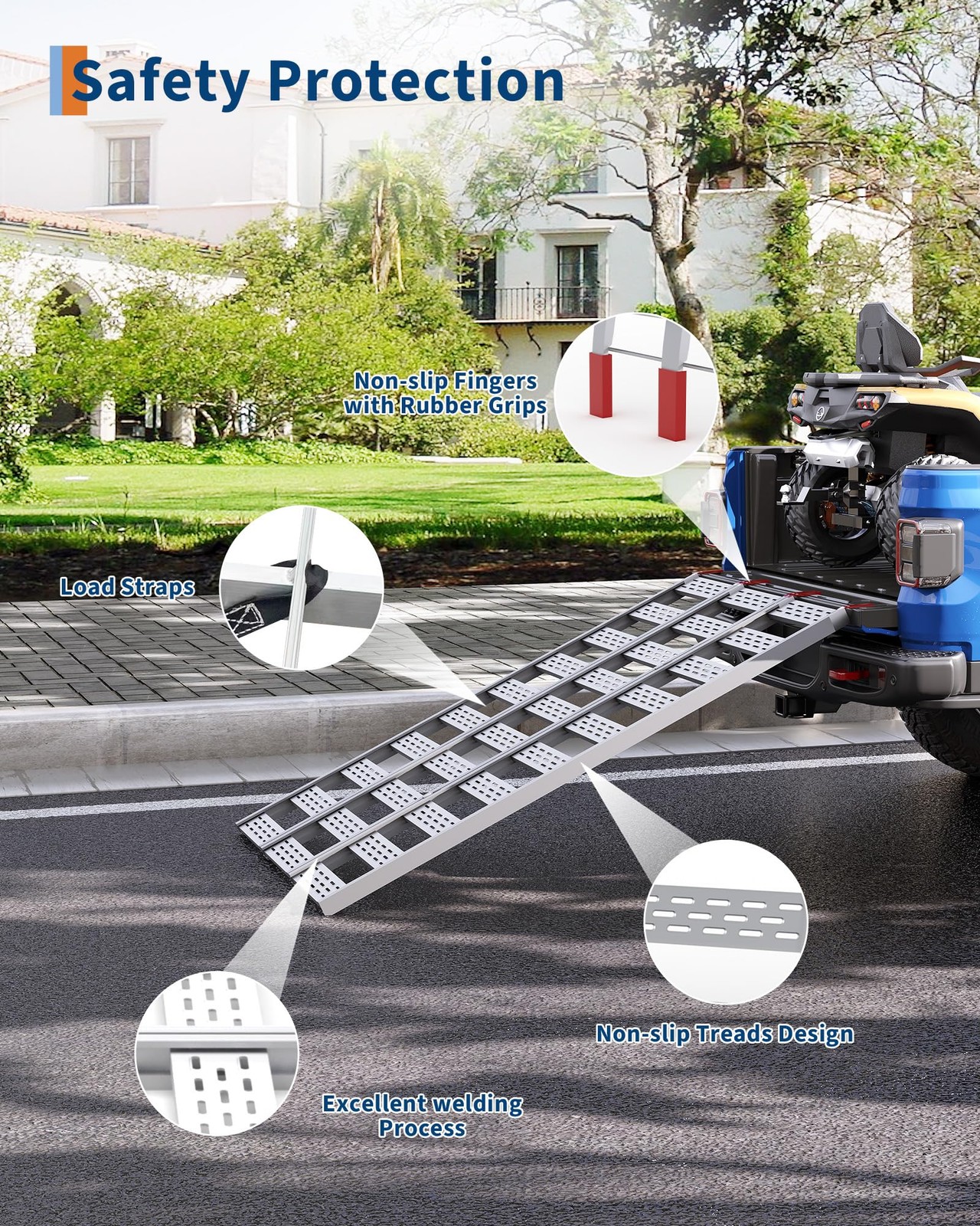 76x50" Tri-Fold Aluminum Truck Loading Ramp 1500 Lbs Heavy Duty ATV Ramp Pickup