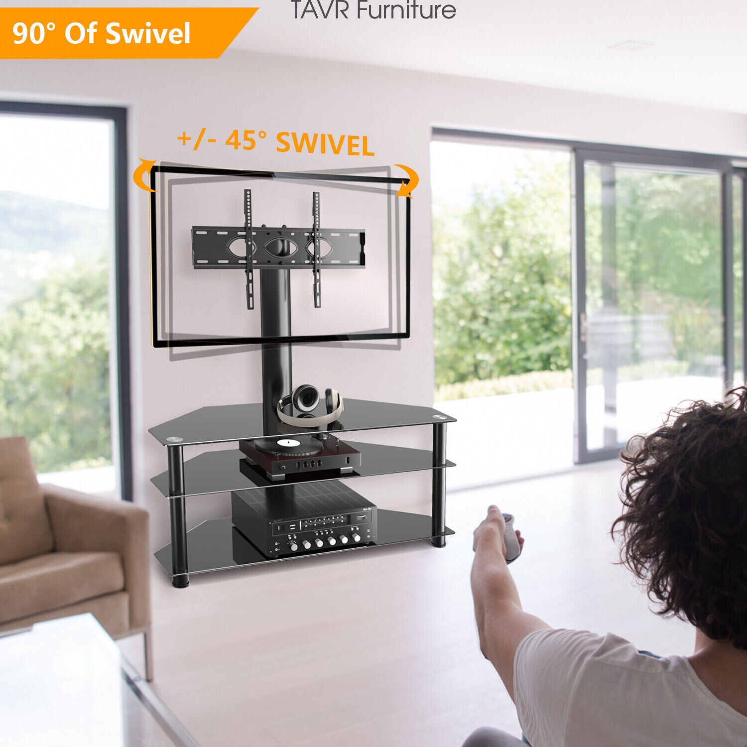 TV Floor Stand with Swivel Mount for 32-70 inch TV，6-level Height adjustable