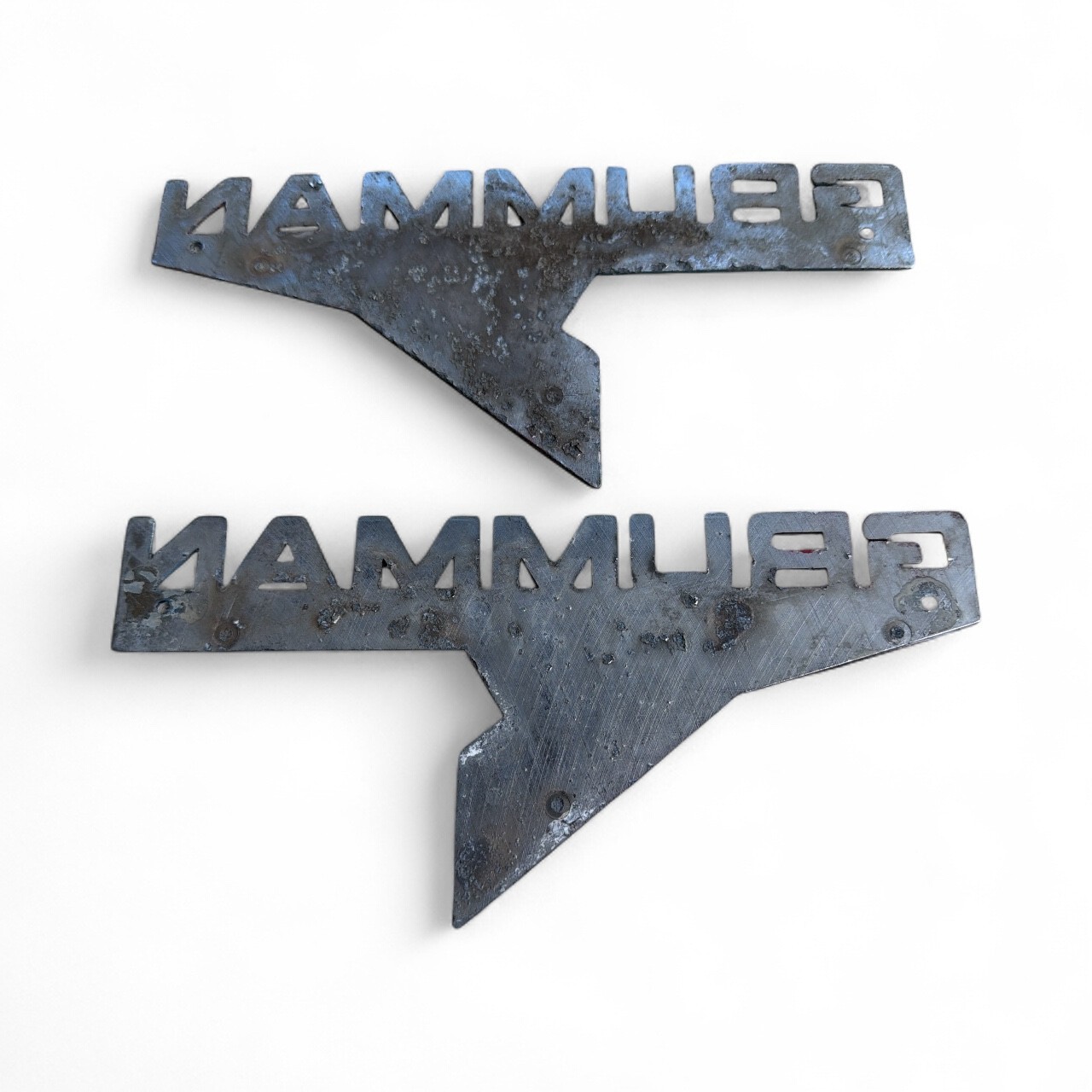 Grumman Emblem Left and Right Badges Preservation Condition Pitted Worn Awesome