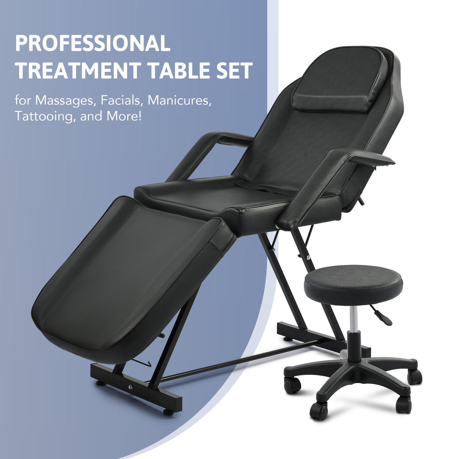 Adjustable Massage Bed w Chair Professional Salon Equipment for Home Salon Black