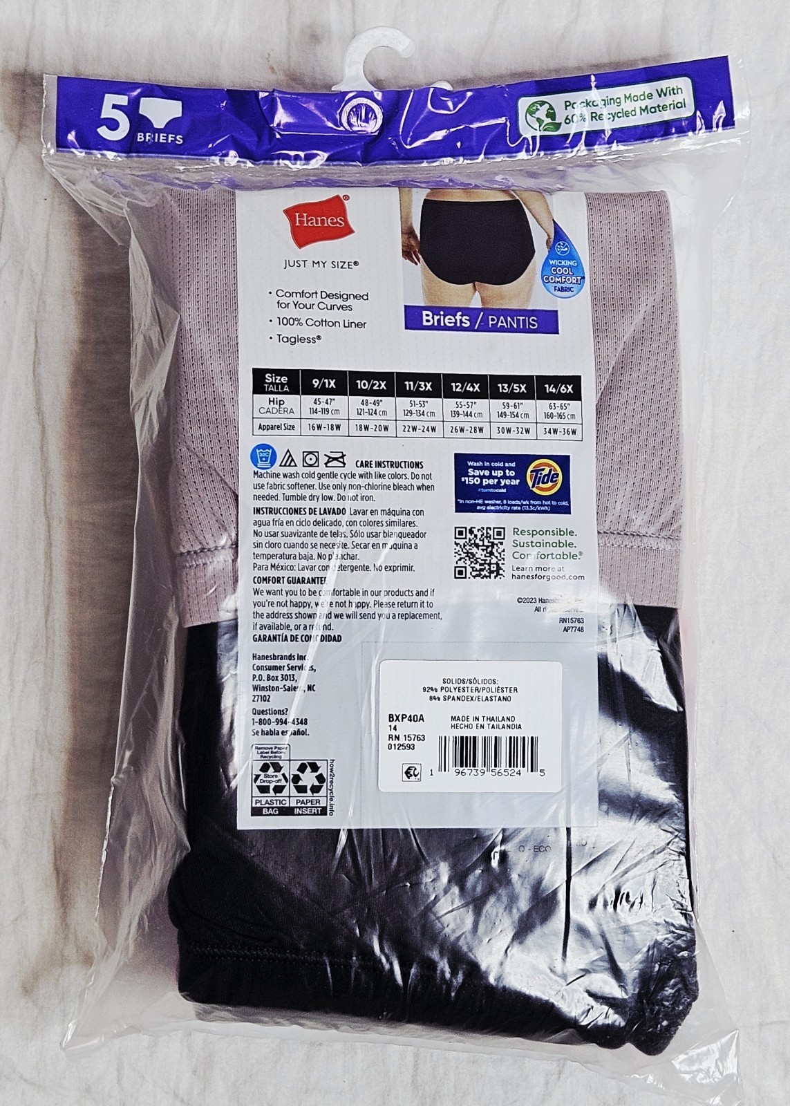 Hanes Plus Just My Size Breathable Mesh Tagless Briefs 5 Pack 1X 3X 4X 5X or 6X