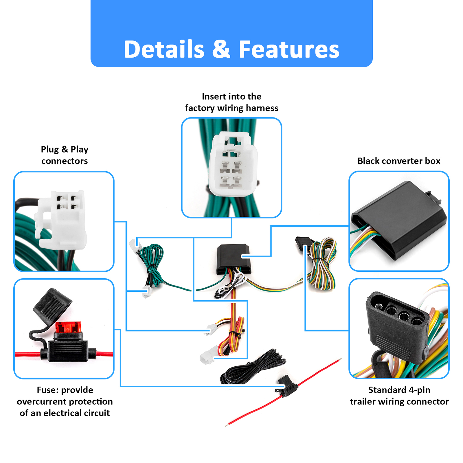 Trailer Tow Hitch Wiring Harness For 2019-2020 2021 2022 2023 2024 Toyota RAV4