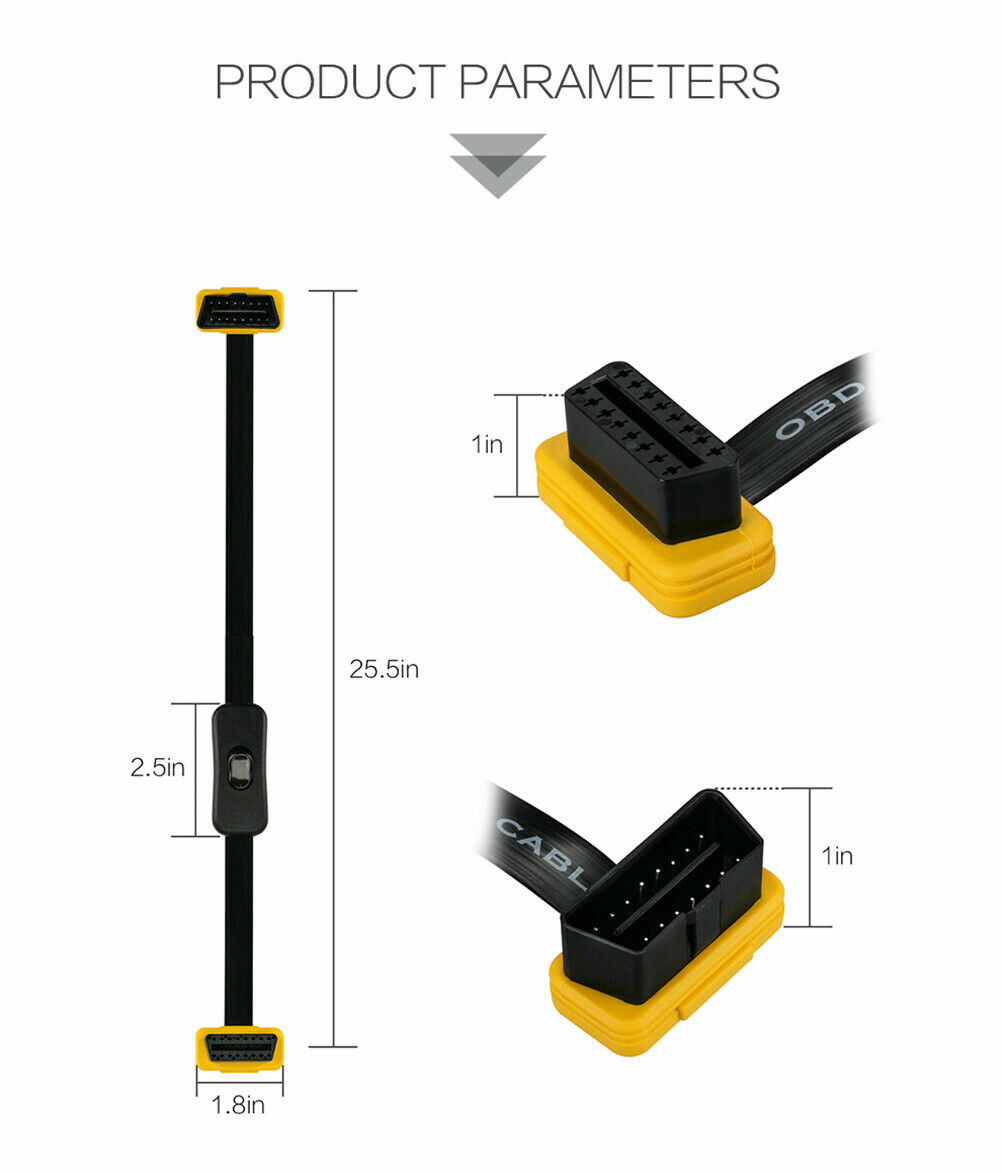 OBD2 II OBD 16 Pin Convertor Adapter Cable Diagnostic Scanner Cable with Switch