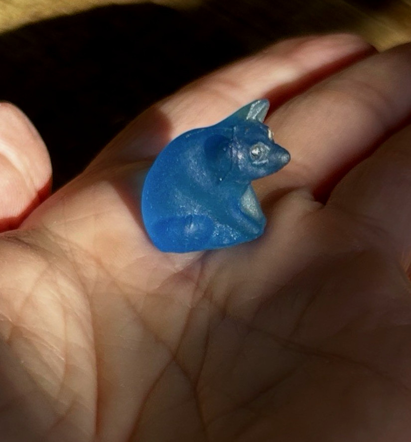 Antique 1920's? Blue Satin Czech Glass Pig/Boar Cracker Jack Charm Prize