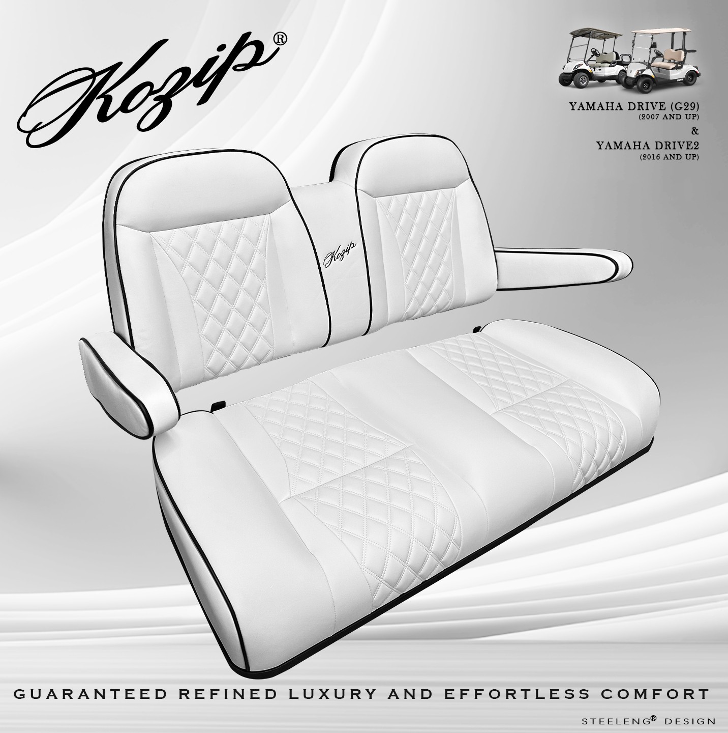 'KOZIP' YAMAHA G29 / Drive2 GOLF CART FRONT SEAT/BACKREST CUSHION SET (WHITE)