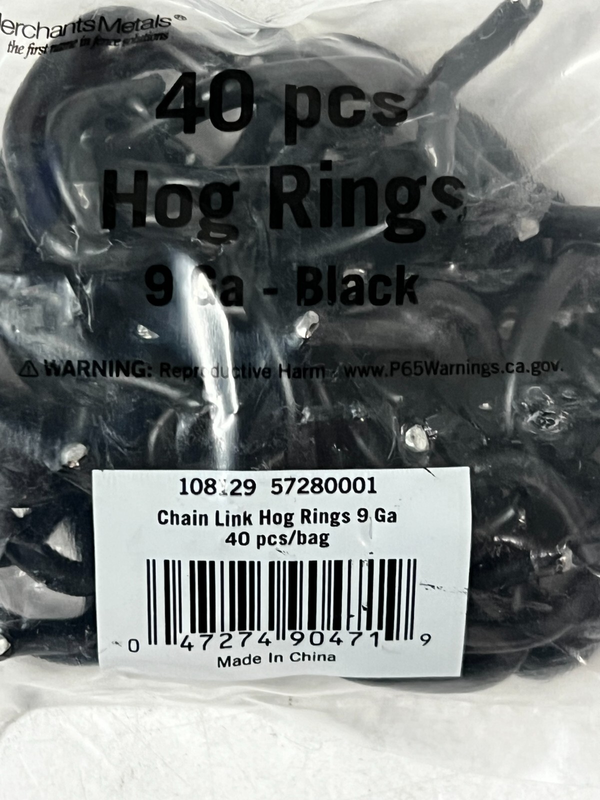 CASE OF 400 Alum. Black Galvanized Steel Chain-Link Fence Hog Rings, 9-Gauge