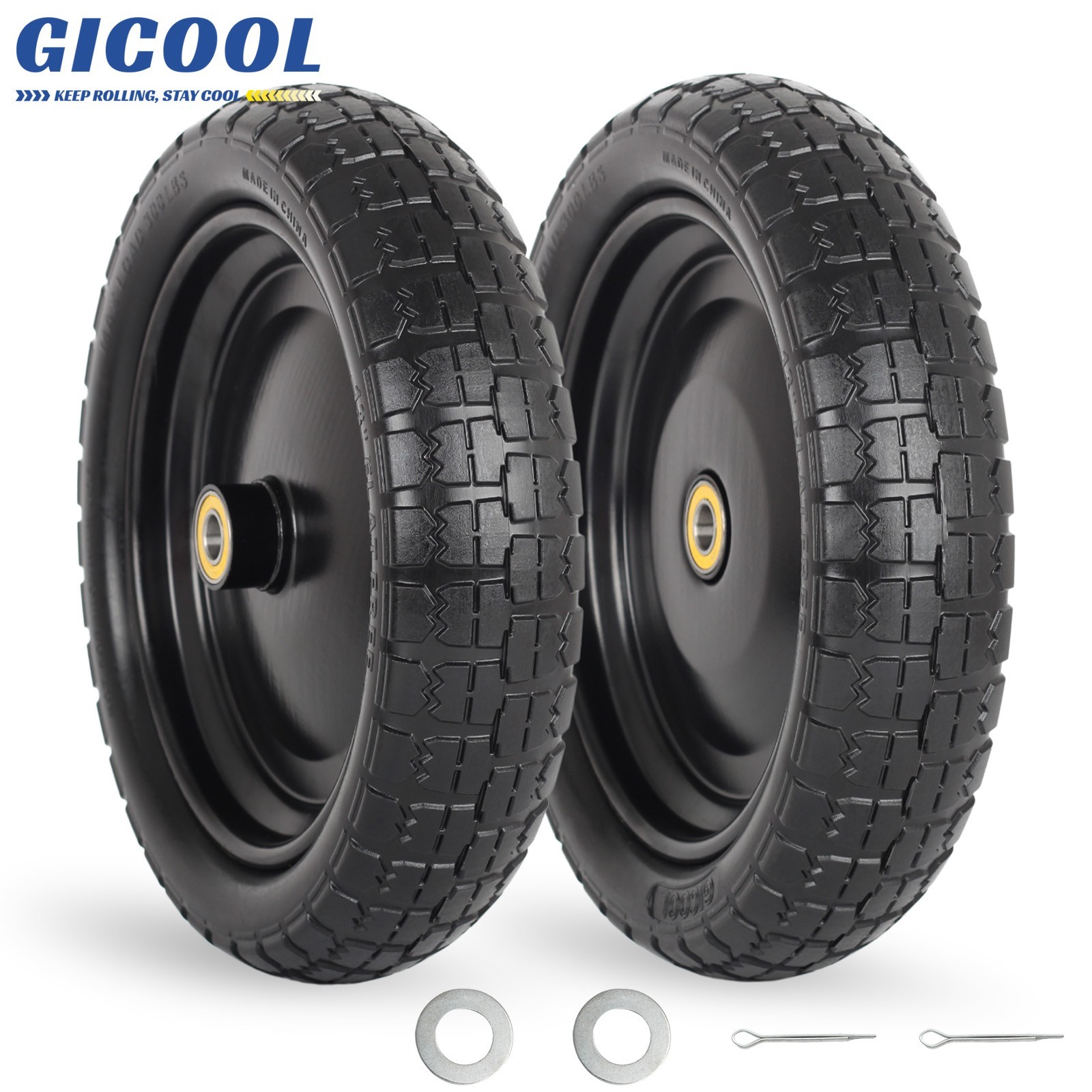 2-Pack 13 x 4.00-6 Flat free Tire & Wheel for Wheelbarrow Garden Wagon Trolley