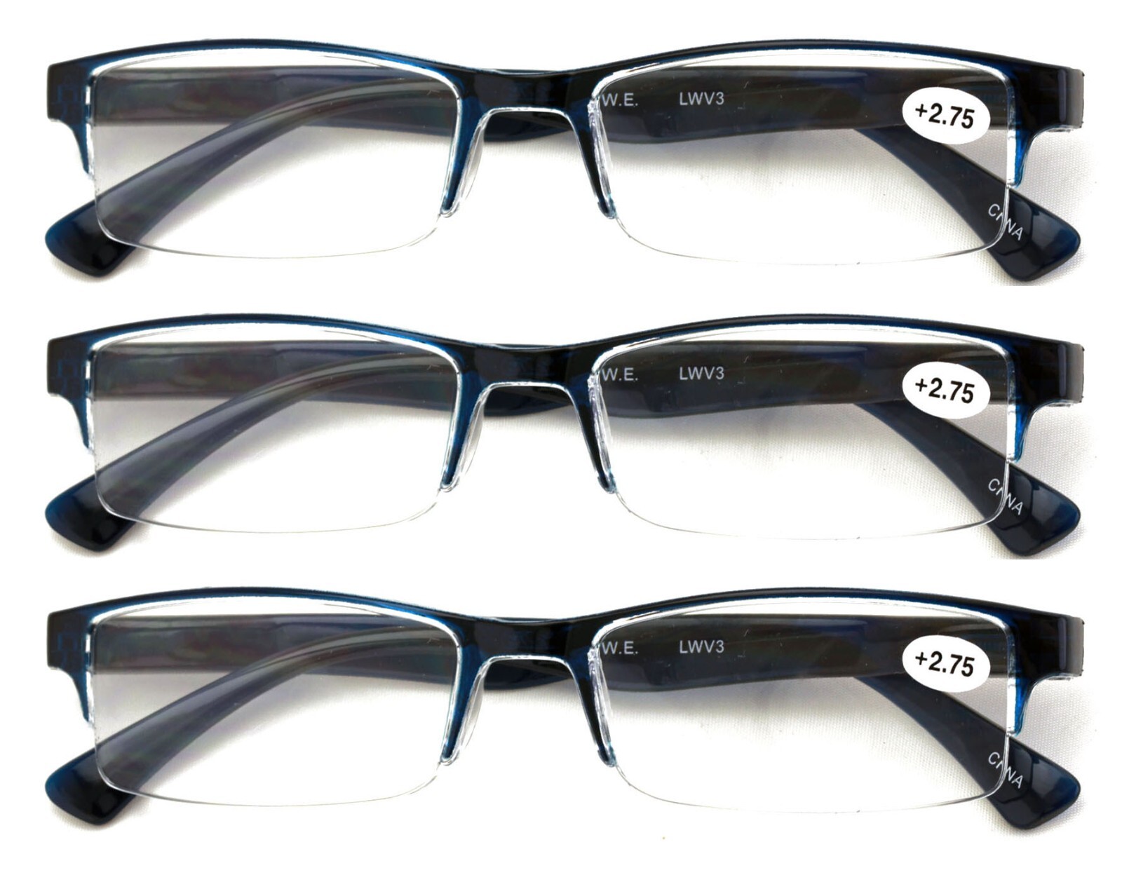 3 Pairs Lightweight Rectangular Unisex Readers Spring Hinge slim Reading Glasses