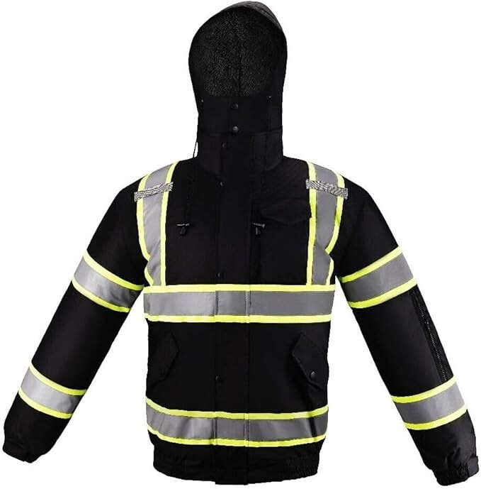 Class 3 Black High Visibility Waterproof Bomber Jacket/Insulated Parka