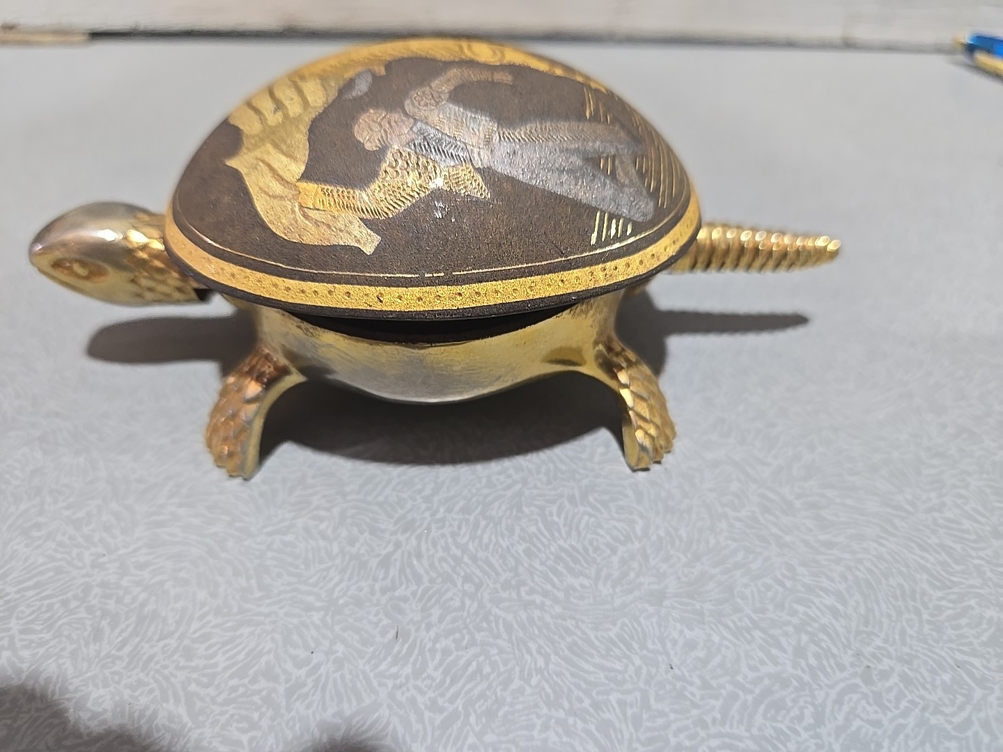 Vintage damascene brass turtle hotel/desk bell made by BOJ in Eibar, Spain