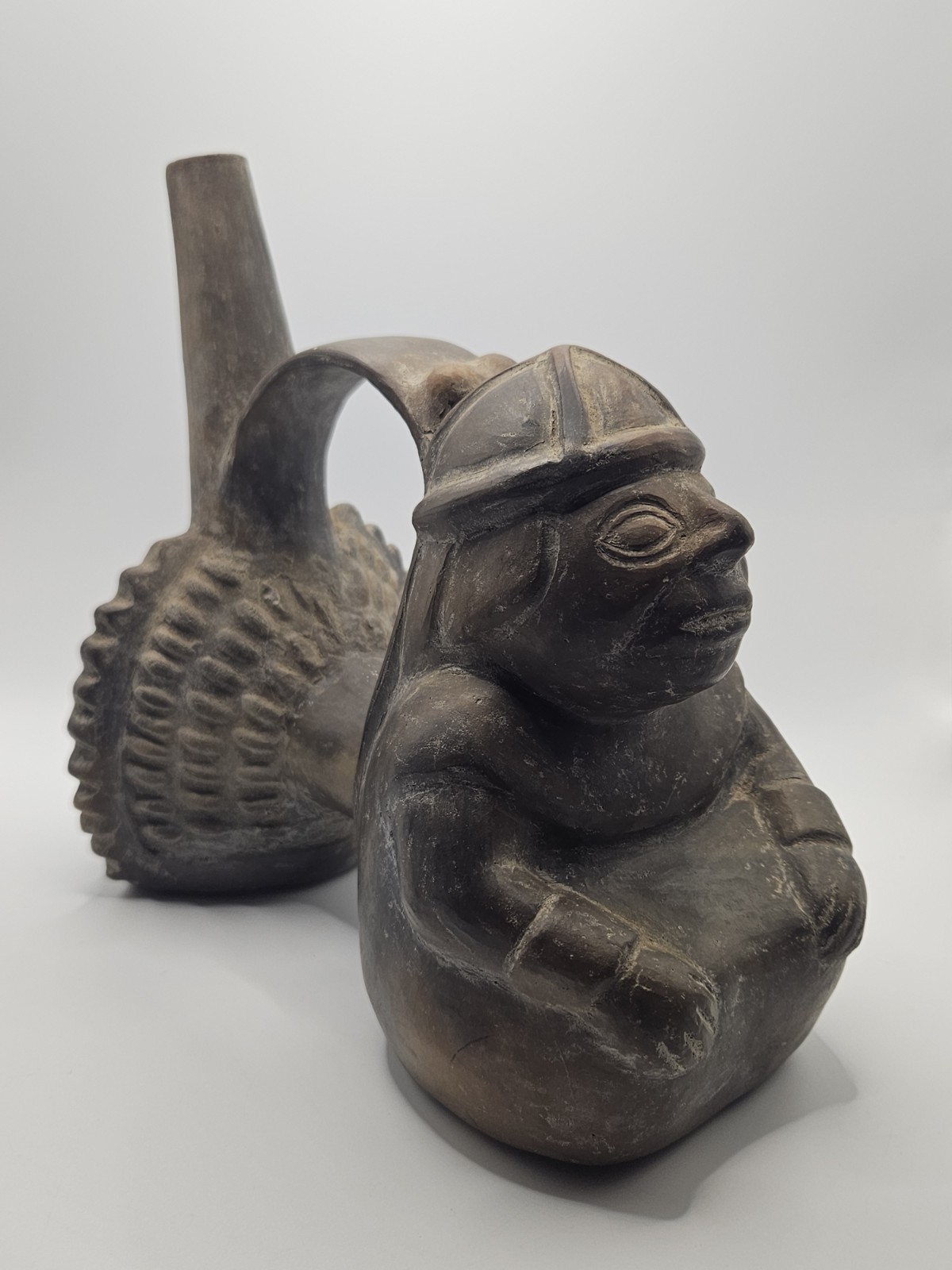 Peruvian Blackware Pottery Vessel Chimú Style Pre Columbian Seated Figure