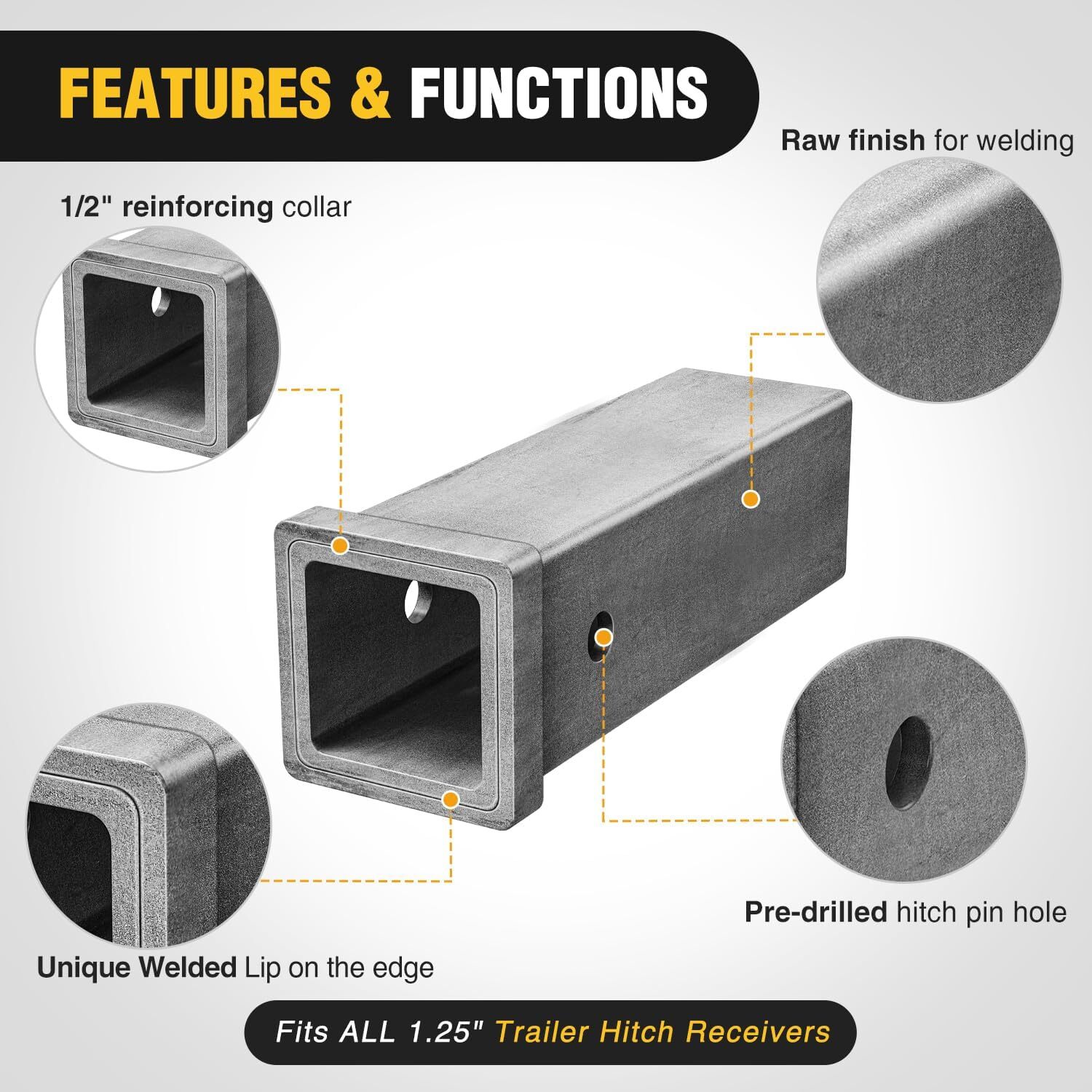 Hitch Adapter 6 Size Combo Bar Trailer Receiver Tube Weld-on Raw Steel Hitch Bar