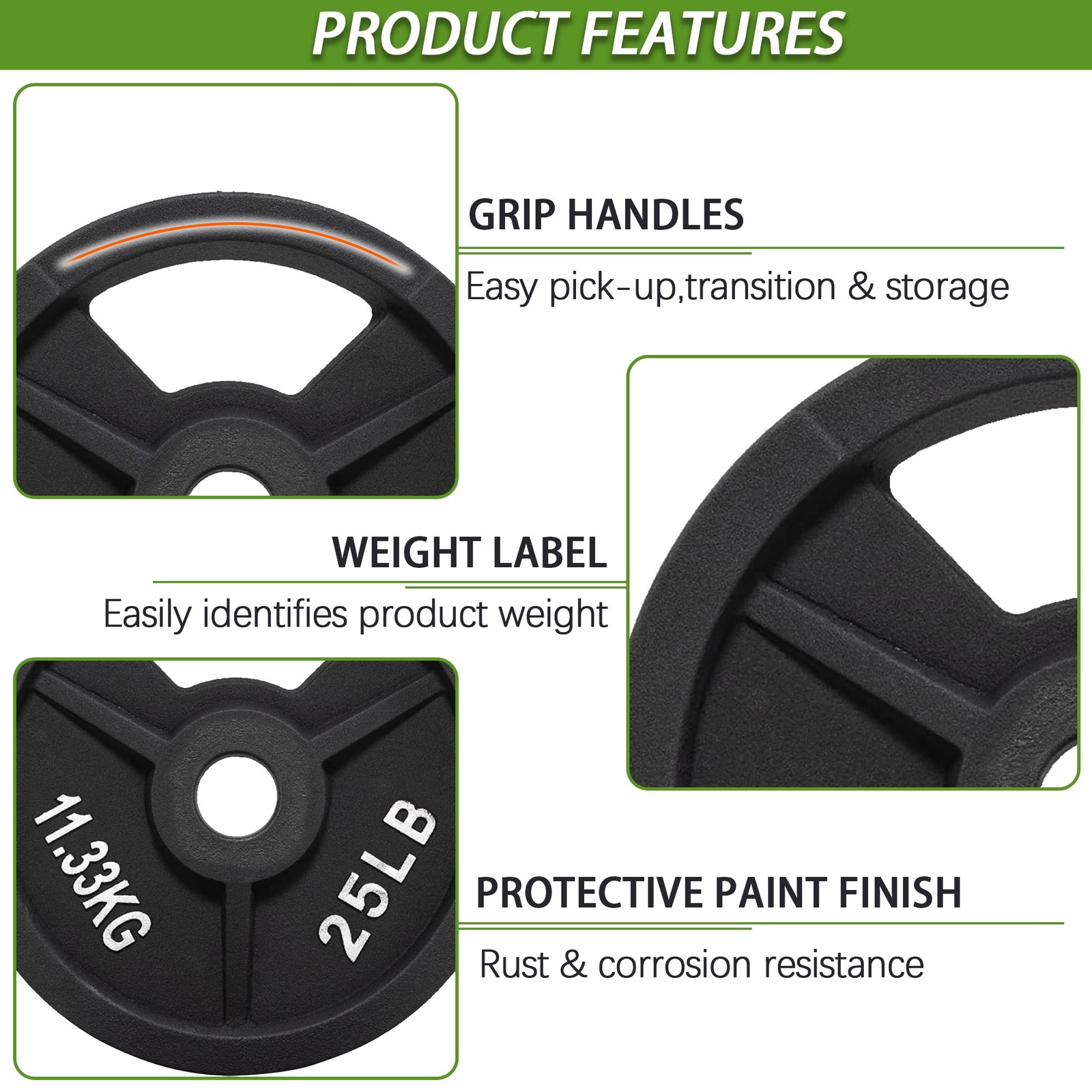 2×25 LB Olympic Cast Iron Weight Plates Set, for Strength Training & Home Gym