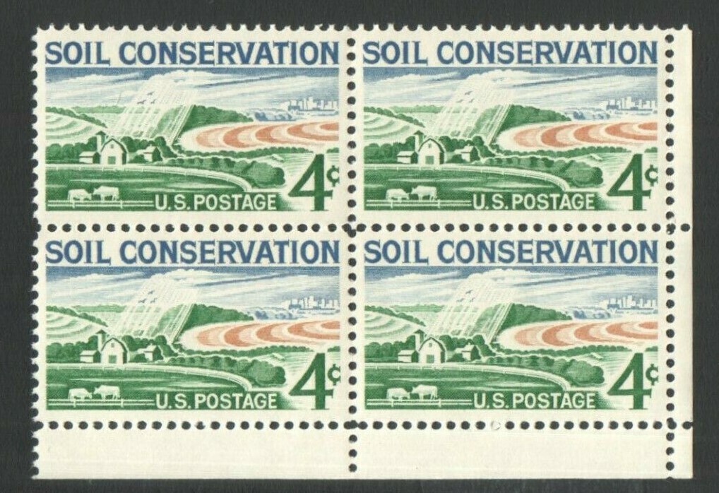 Vintage Unused US Postage BLOCK 4 Cent Stamps SOIL CONSERVATION