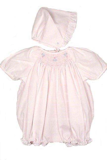 NWT Petit Ami Pink Smocked 2pc Bubble Romper Preemie Bonnet Baby Girls Bonnet