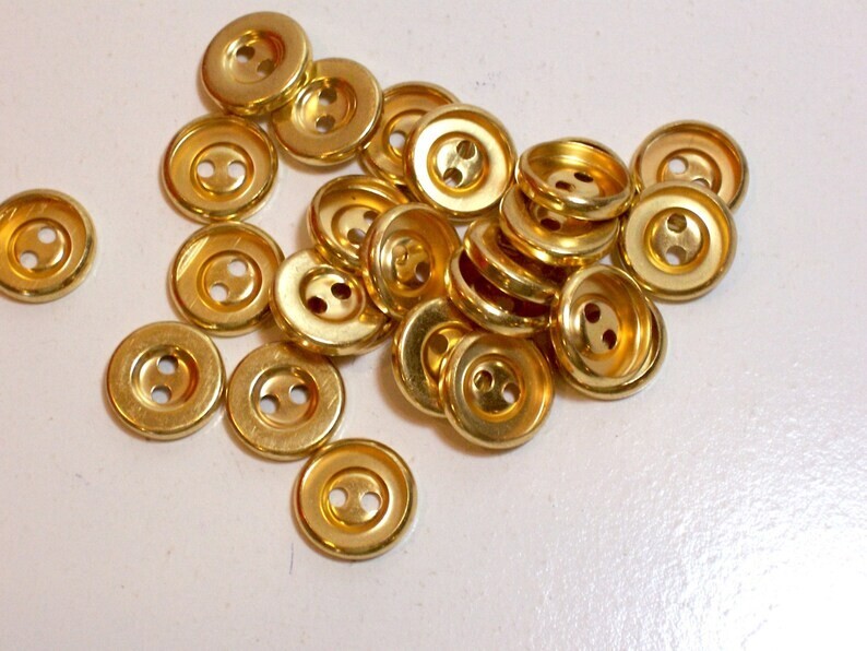 Goldtone 2-Hole Round Buttons 9/16" Diameter Metal New Old Stock x 1 Piece Bin B