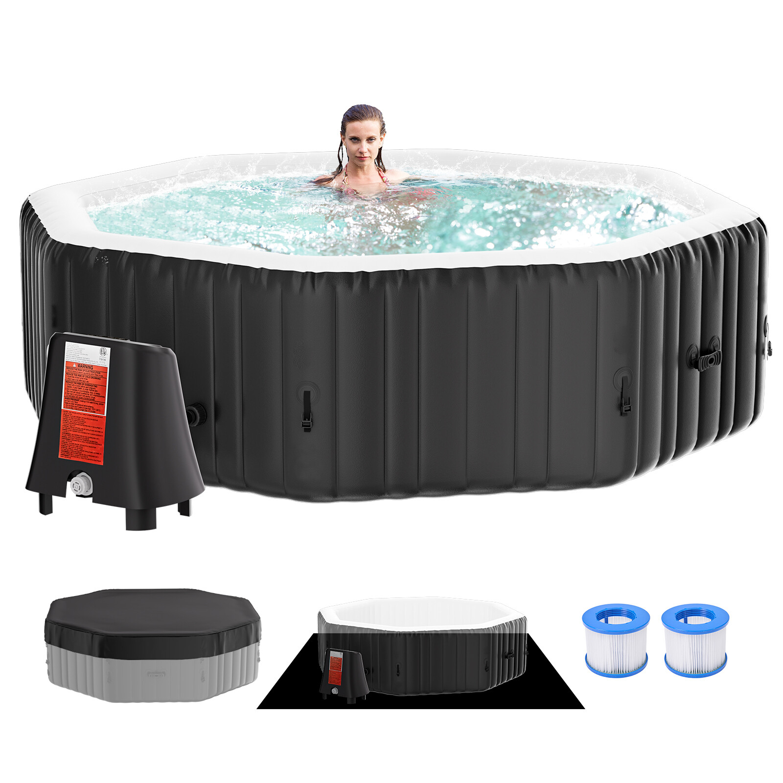 NAIZEA 6 Person Inflatable Hot Tub 75x75x25 Spa with 130 Soothing Jets and Cover