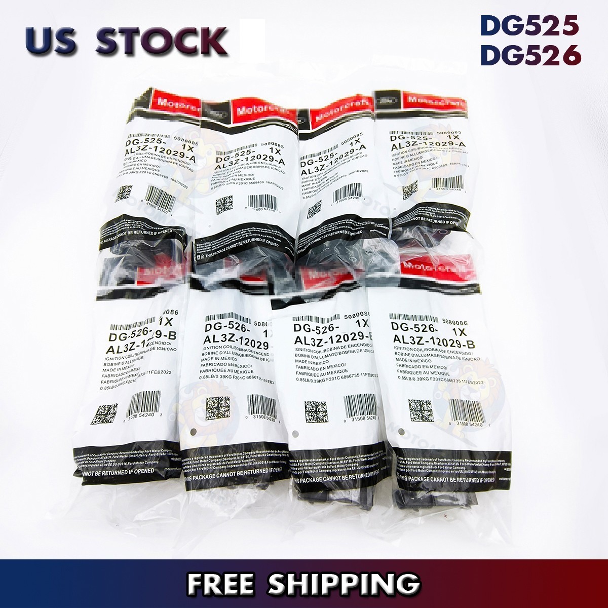 8Pcs Ignition Coil Motorcraft DG525 &DG526 For Ford F250 F350 Super Duty 6.2L