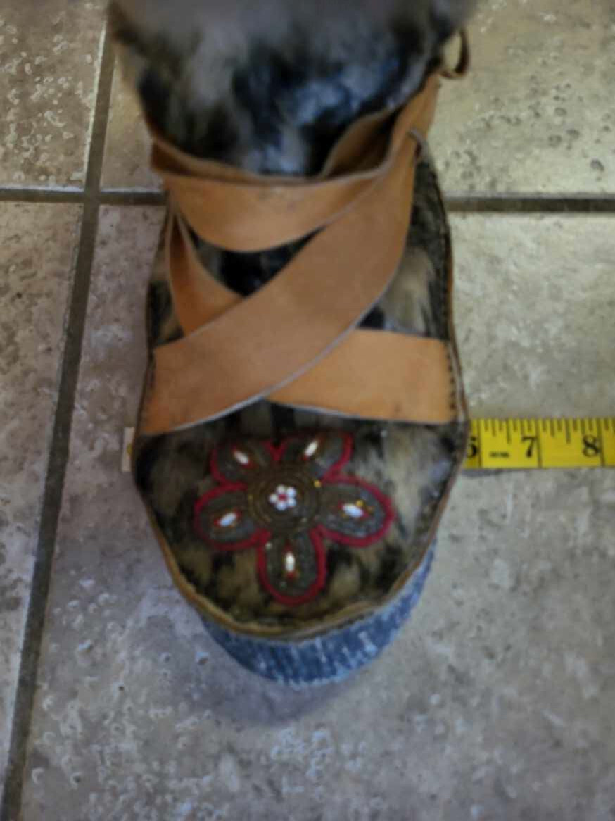 Vintage Handmade Fur, Skin, Leather, Felt & Glass Beaded Native Alaskan Mukluks