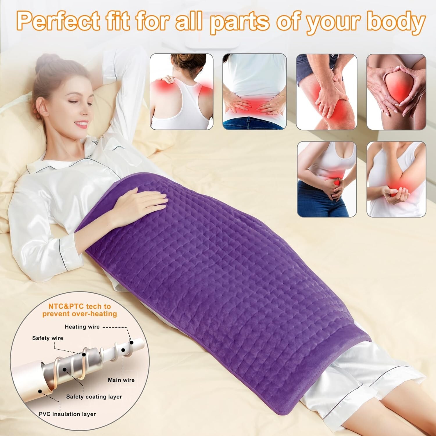 Electric Heating Pad For Back Pain & Cramps Relief 33"x17"6 Level Auto Shut Off