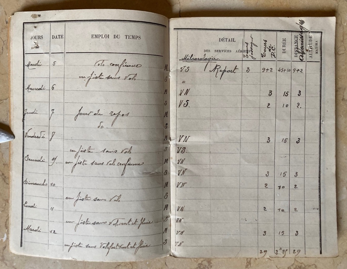WW1 FRENCH PILOT'S FLIGHT LOG BOOK SIGNED BY (TRAINER OF GUYNEMER) CAPT. NARDIN