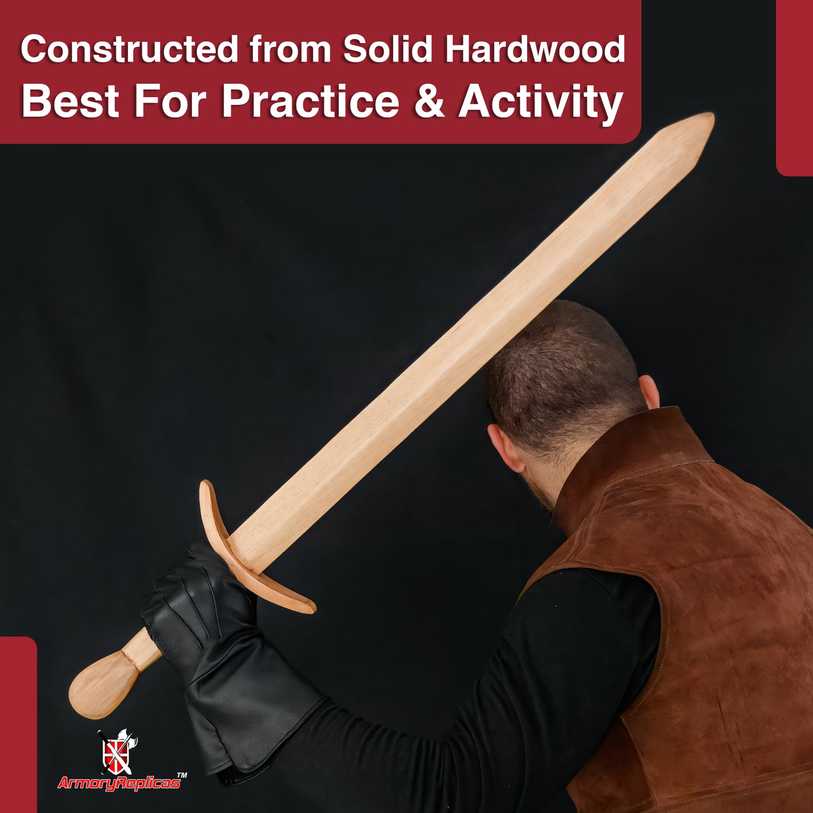 12th Century Wooden Practice Sword Beech Knight LARP Cosplay Stage Combat Prop