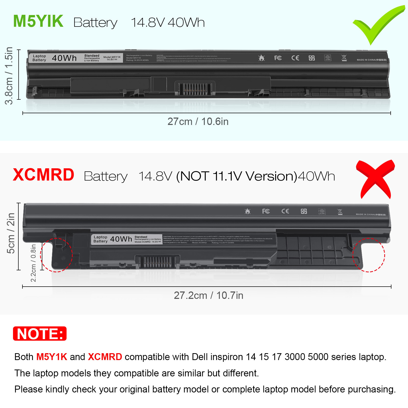 ✅M5Y1K Battery For Dell Inspiron 3451 5451 5551 5555 5558 5559 5755 5758/Charger