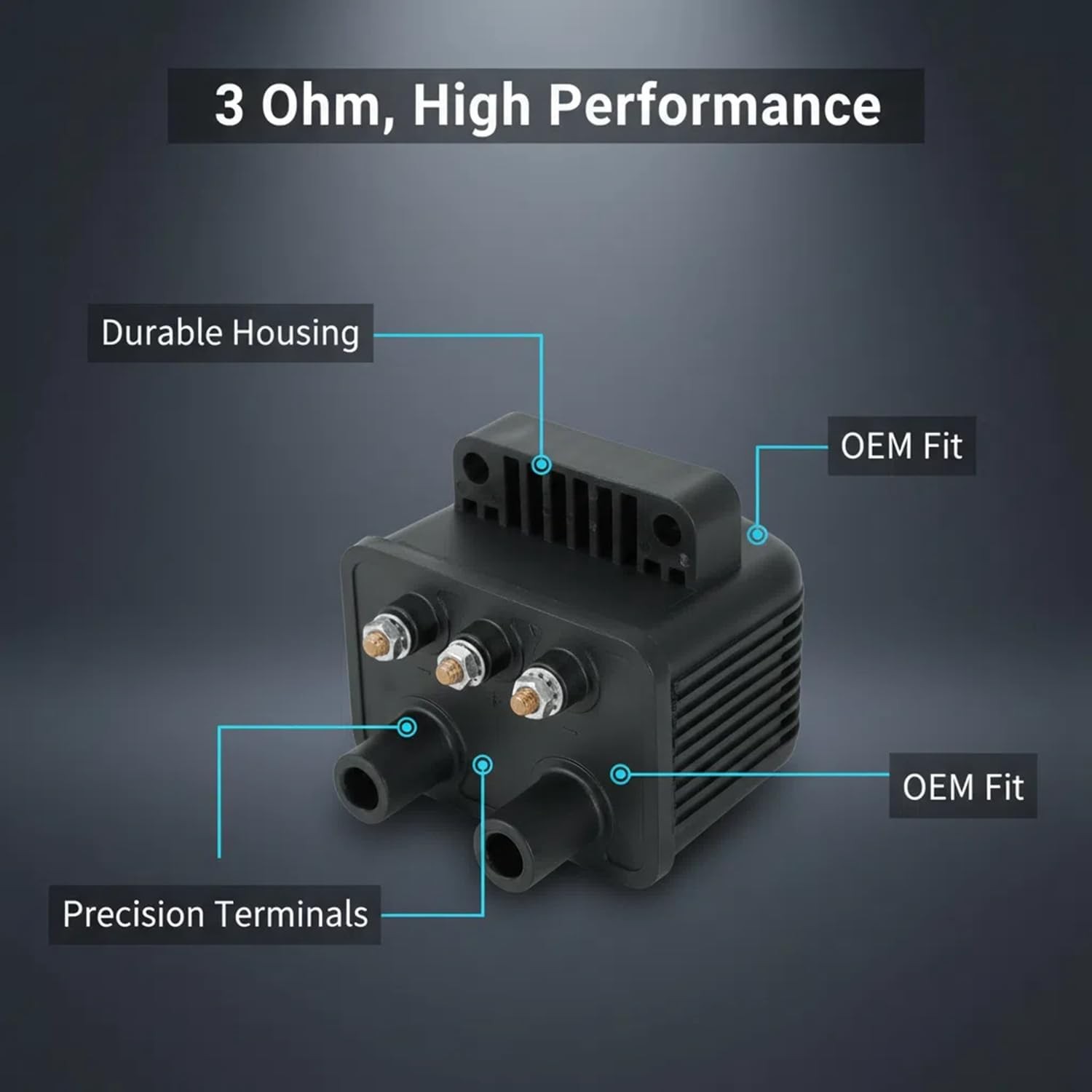 ​​Single Fire Ignition Coil 53-434 for Harley 3 Ohm Fits Twin Cam Evo Softail