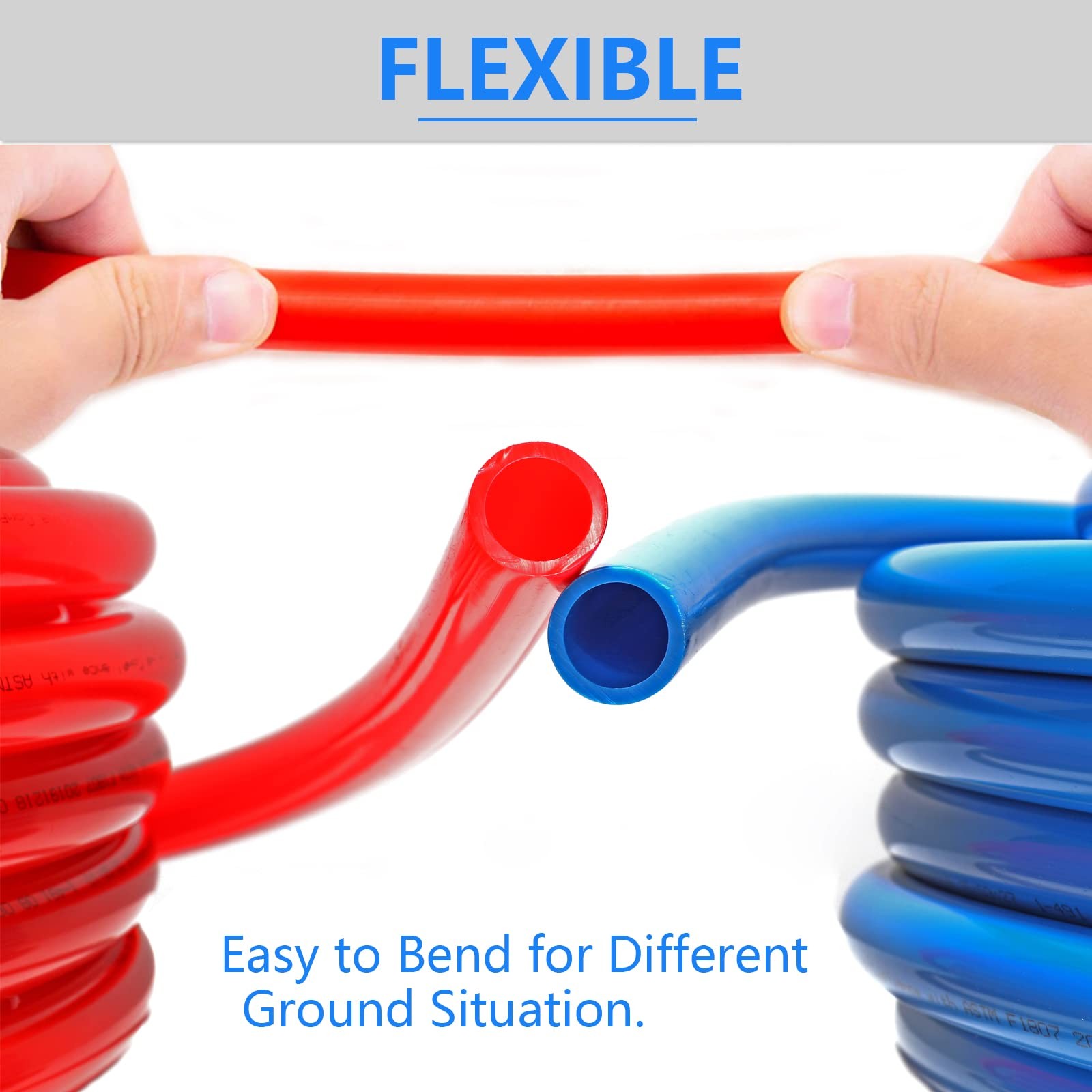 1/2 Inch PEX-B Pipe, 200ft Length, Blue & Red, with 4 Pcs 1/2" Barb PEX Shut Off
