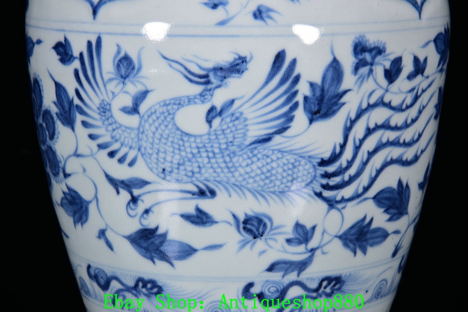 15''Yuan Dynasty Blue White Porcelain Phoenix Peony Flower Bottle Vase Pair