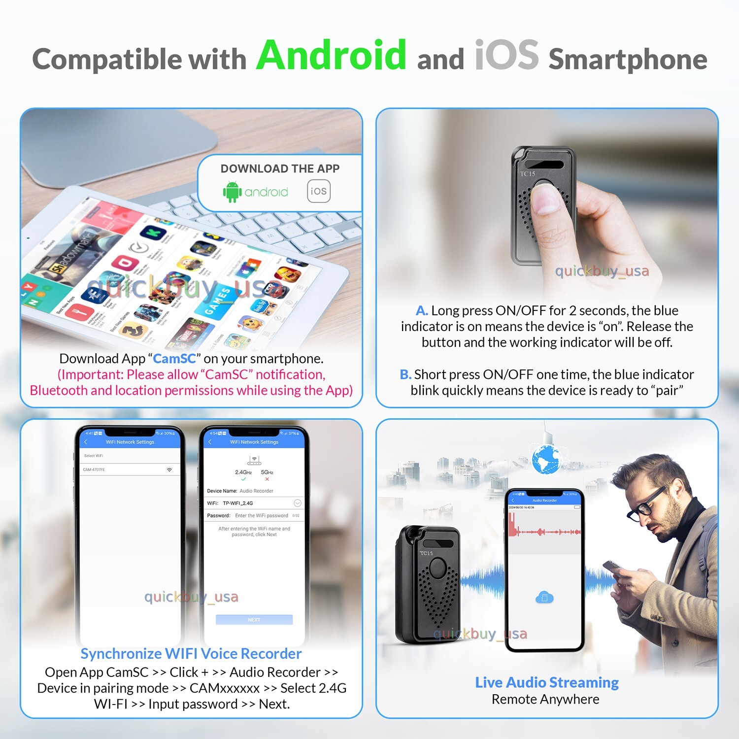 WiFi Voice Recorder Wireless Audio Recording Real Time Wifi Voice Recorder TC15