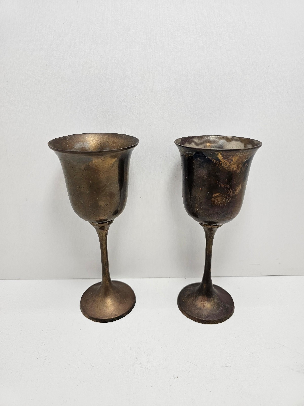 Vintage 1950s Silver Plated Brass Wine Goblet 6.5" Tall by 2-5/8" wide