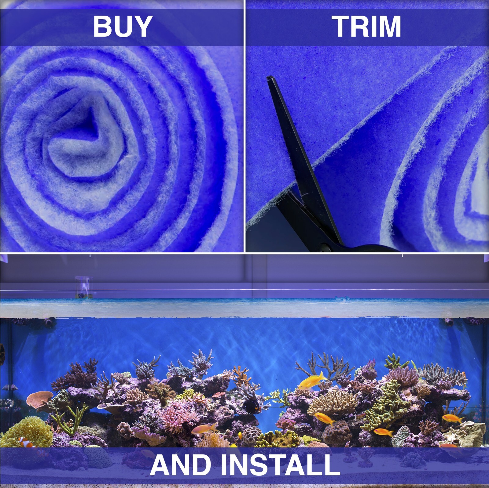 10-FT ROLL BLUE BONDED AQUARIUM FILTER MEDIA PAD 12" X 10' FILTER FIBER FLOSS.